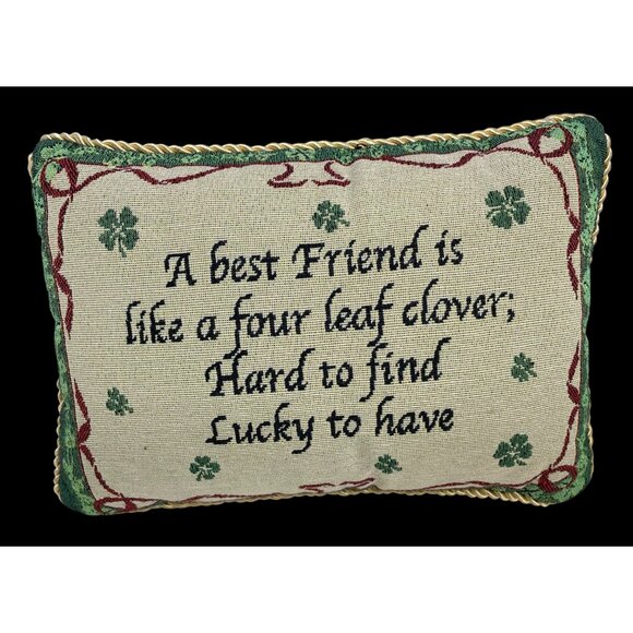 Decorative Throw Pillow With Irish Four-Leaf Clover Quote & Gold Trim - "A Best - Picture 2 of 9